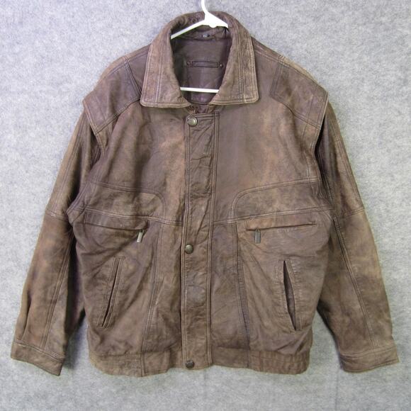 Canda Leather Jacket Mens 50 Brown Distressed Bomber Zip Front Snap Pockets C&A - Picture 1 of 7